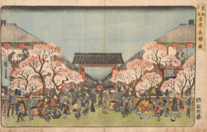 Ando Hiroshige, "Yoshiwara Cherry Blossoms at Night" Famous Places in the Eastern Capitol series ("Yoshiwara Yozakura no Zu" Toto Meisho), 1833-1841