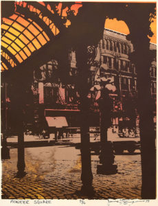 (Illegible) "Pioneer Square" serigraph on paper, 1979