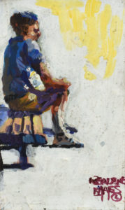 Danny Mayes (WA), "Seated Figure" acrylic on paper, 5" x 8.5"