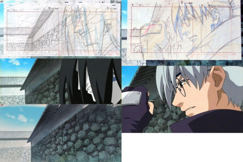 Episode 89, Orochimaru and Kabuto. A1, pan 21"w, matching watercolor background