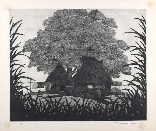 Tanaka Ryohei, "My Old Home" etching on paper, 1969